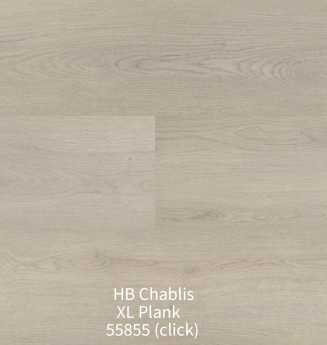 Close-up van de Hebeta HB Chablis XL Plank 55855 click vloer. De afbeelding toont brede planken in een lichte, naturel beige eikenkleur met een realistische, fijne houtnerf en naadloze klikverbinding.